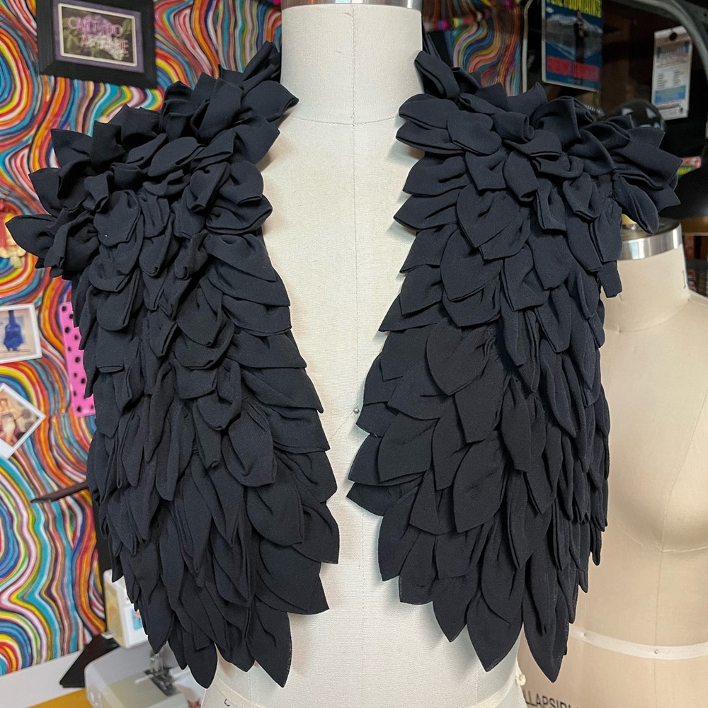 Black silk leafy petal shrug